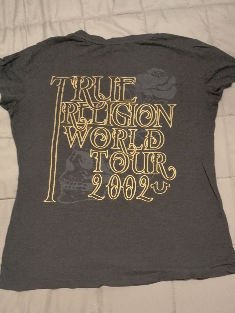 True Religion Black Tee with Gold Graphic - World Tour 2002